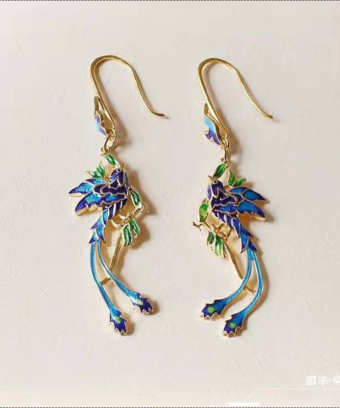 Unique Blue Sterling Silver Overgild Cloisonne Drop Earrings TW1025