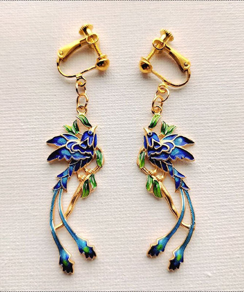 Unique Blue Sterling Silver Overgild Cloisonne Drop Earrings TW1025