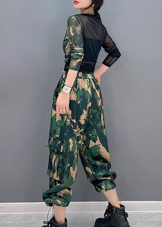 Unique Camouflage Print Tulle Patchwork Top And Pants Two Pieces Set Spring LC0303