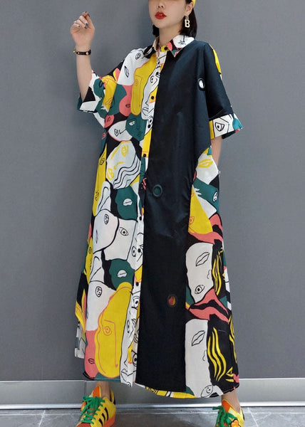 Unique Colorblock Asymmetrical Print Original Design Cotton Dresses Summer LY1655