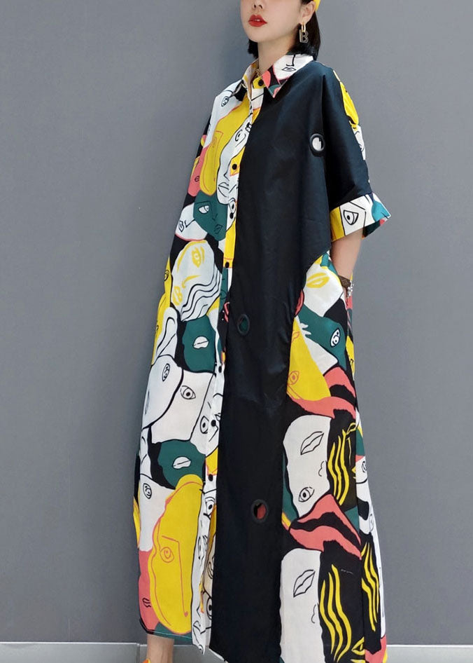 Unique Colorblock Asymmetrical Print Original Design Cotton Dresses Summer LY1655