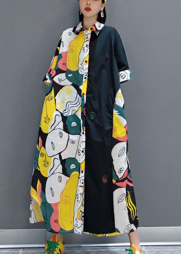 Unique Colorblock Asymmetrical Print Original Design Cotton Dresses Summer LY1655