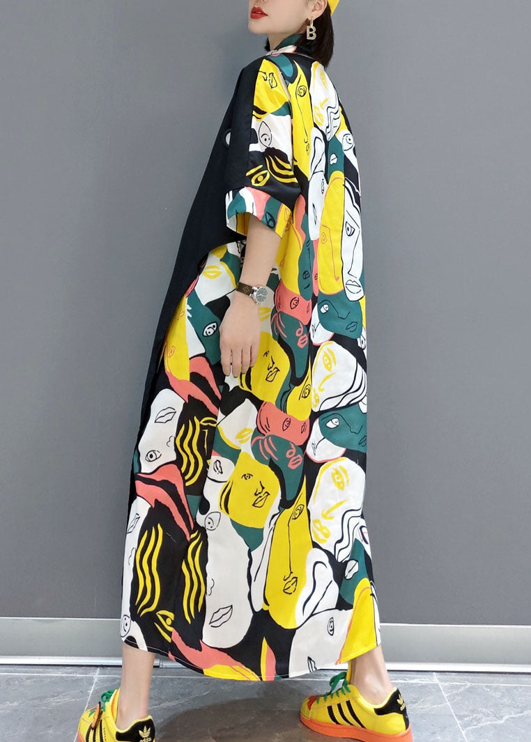 Unique Colorblock Asymmetrical Print Original Design Cotton Dresses Summer LY1655