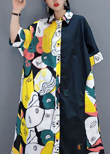 Unique Colorblock Asymmetrical Print Original Design Cotton Dresses Summer LY1655
