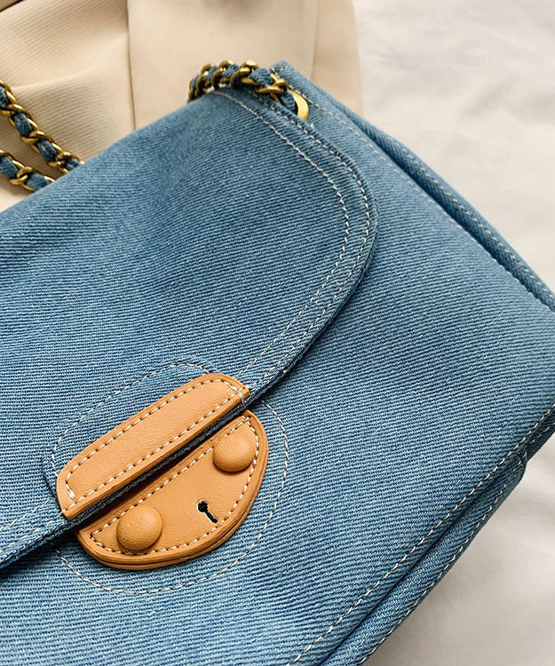 Unique Denim Blue Patchwork Chain Canvas Satchel Handbag LY1381