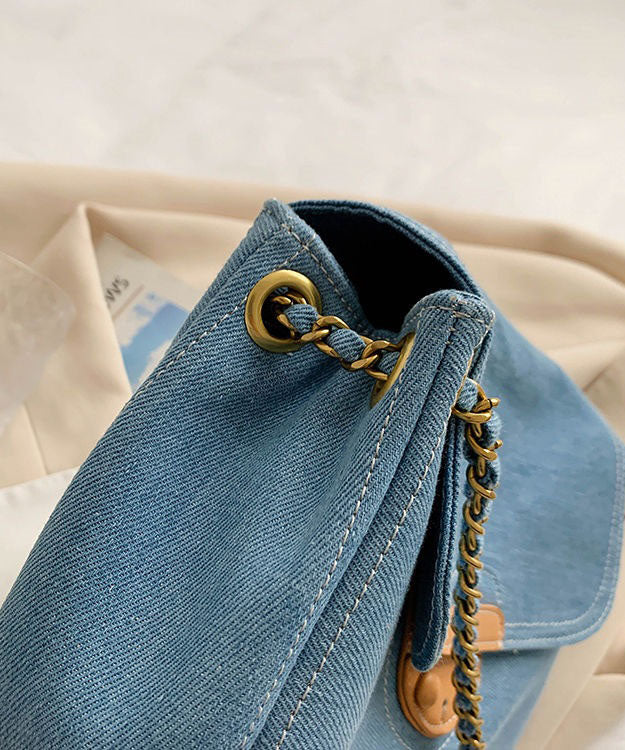 Unique Denim Blue Patchwork Chain Canvas Satchel Handbag LY1381