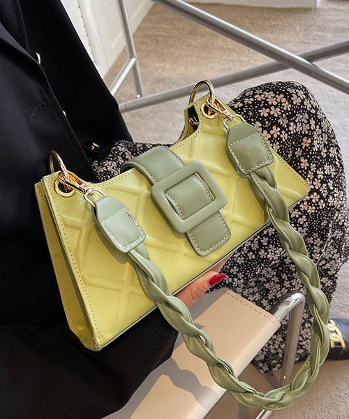 Unique Green Faux Leather Zip Up Patchwork Buckle Messenger Bag LY1379