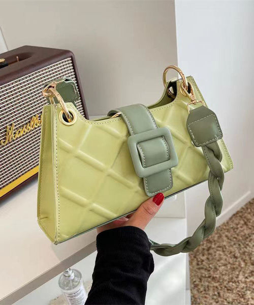 Unique Green Faux Leather Zip Up Patchwork Buckle Messenger Bag LY1379