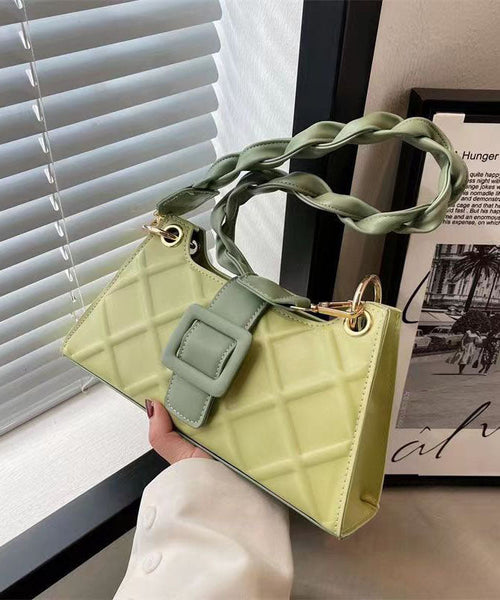 Unique Green Faux Leather Zip Up Patchwork Buckle Messenger Bag LY1379