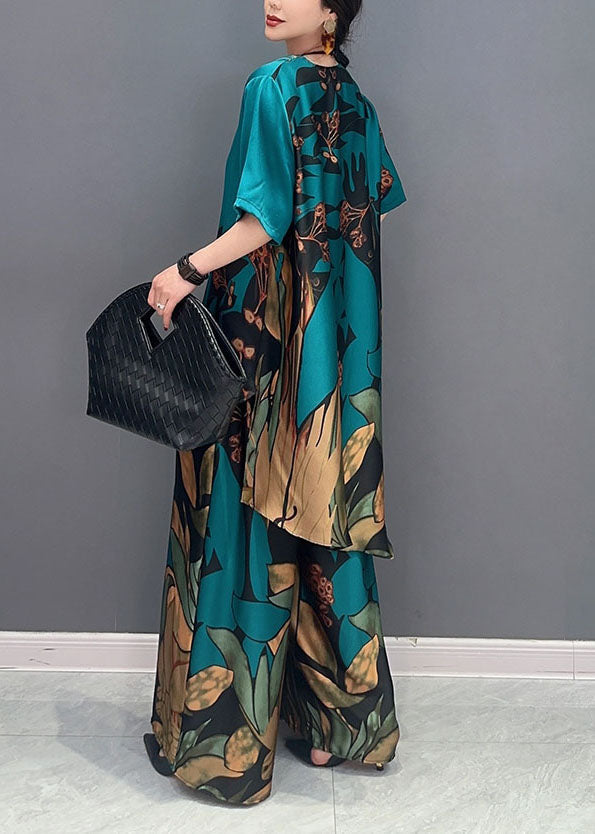 Unique Green Oversized Print Chiffon Women Sets 2 Pieces Summer LY1599