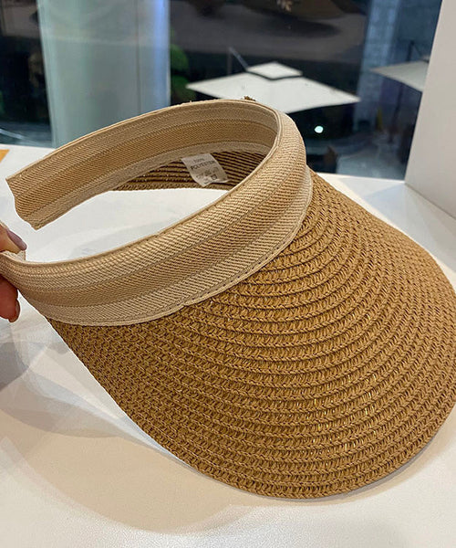 Unique Khaki Floral Straw Woven Floppy Sun Hat LY519