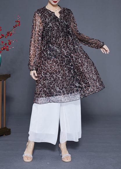 Unique Leopard Print Hollow Out Chiffon A Line Dress Summer LY1104