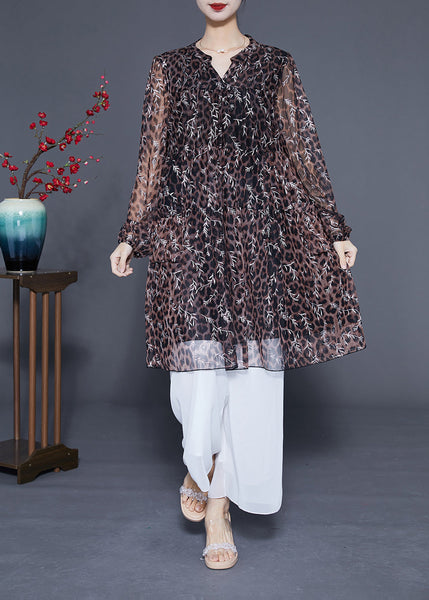 Unique Leopard Print Hollow Out Chiffon A Line Dress Summer LC0374