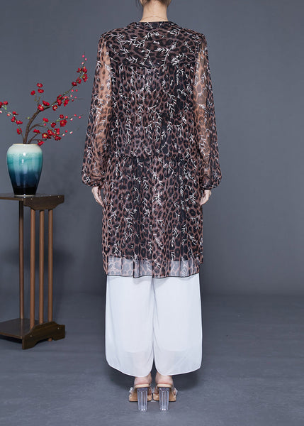 Unique Leopard Print Hollow Out Chiffon A Line Dress Summer LC0374