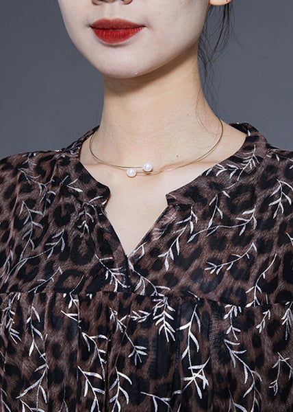 Unique Leopard Print Hollow Out Chiffon A Line Dress Summer LC0374