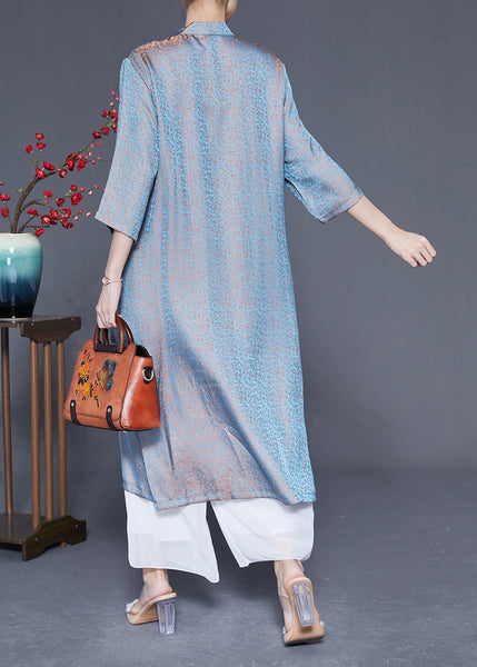 Unique Light Blue Stand Collar Tassel Gradient Color Silk Dresses Bracelet Sleeve LY1859