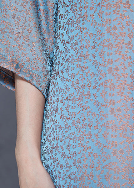 Unique Light Blue Stand Collar Tassel Gradient Color Silk Dresses Bracelet Sleeve LY1859