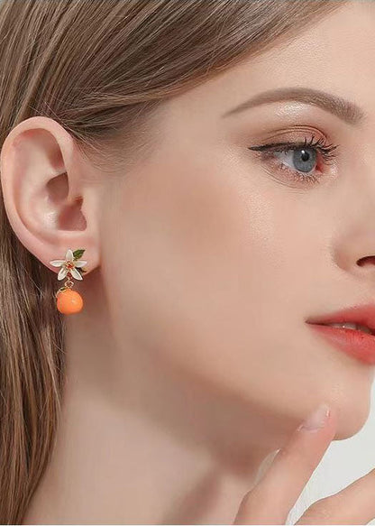 Unique Orange Gardenia Metal Drop Earrings HE1014