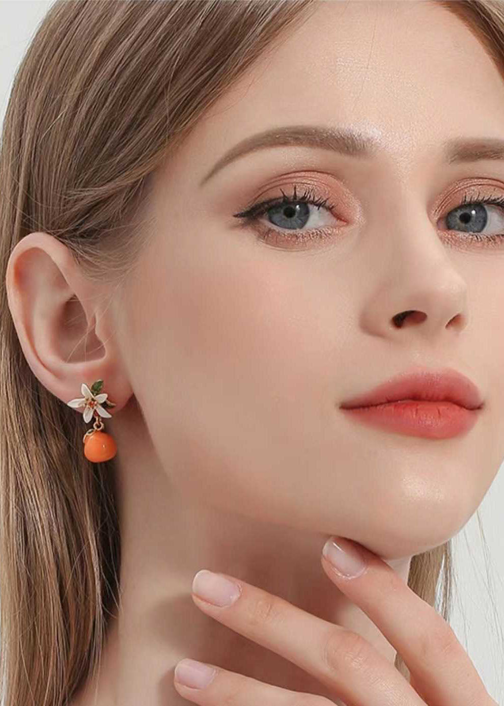 Unique Orange Gardenia Metal Drop Earrings HE1014