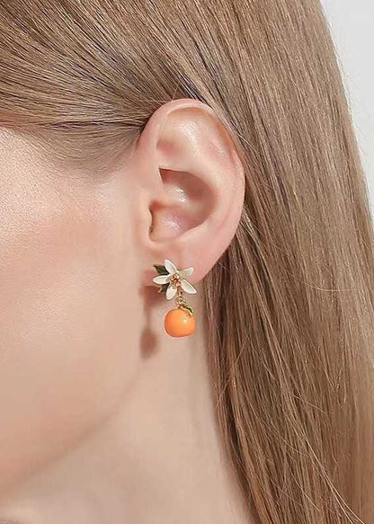 Unique Orange Gardenia Metal Drop Earrings HE1014