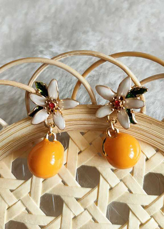 Unique Orange Gardenia Metal Drop Earrings HE1014