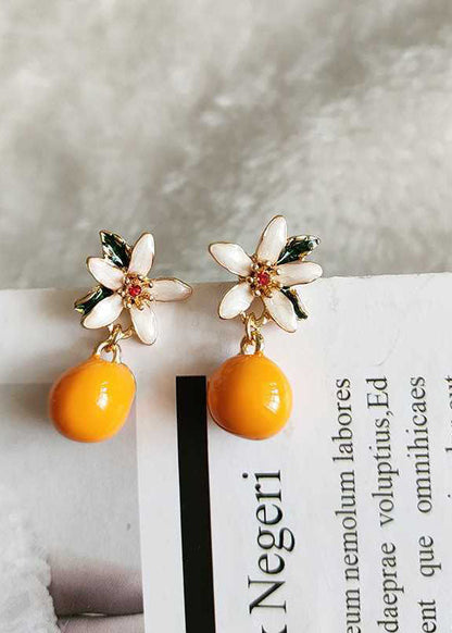 Unique Orange Gardenia Metal Drop Earrings HE1014