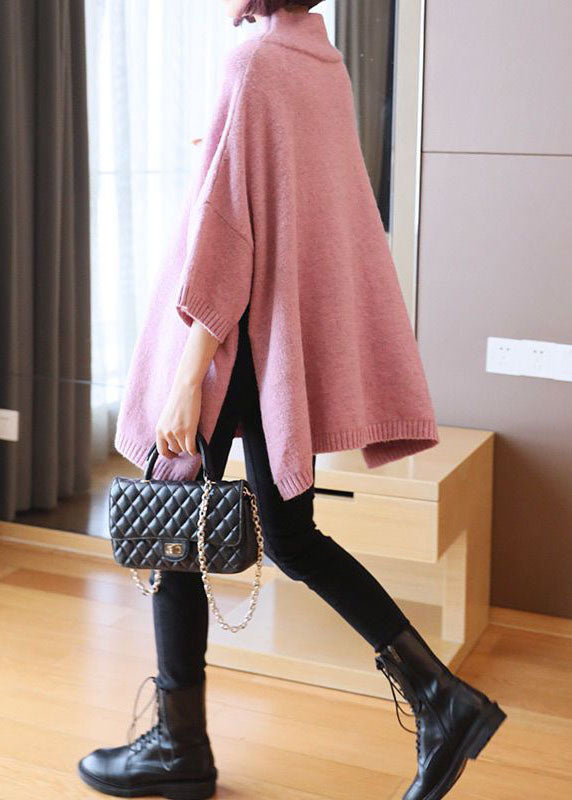 Unique Pink Oversized Side Open Knitted Tops  Spring LY1450