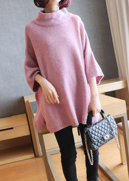 Unique Pink Oversized Side Open Knitted Tops  Spring LY1450