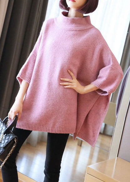 Unique Pink Oversized Side Open Knitted Tops  Spring LY1450