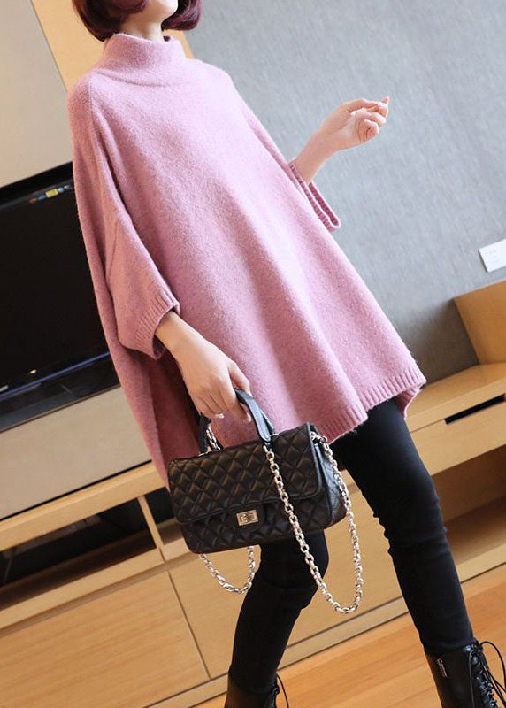 Unique Pink Oversized Side Open Knitted Tops  Spring LY1450