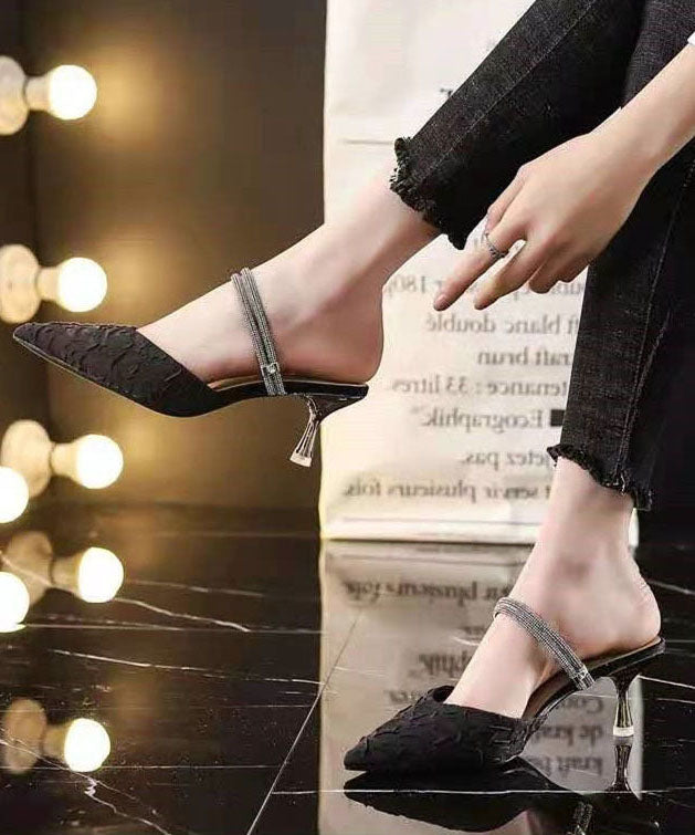 Unique Pointed Toe Stiletto Black Genuine Leather Wear On Both Sides LC0168