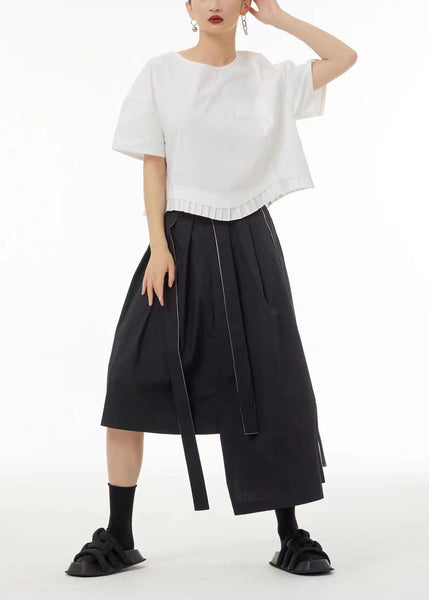 Chemise d'été unique violette à col rond et patchwork en coton froissé LC0134