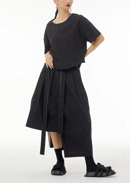 Chemise d'été unique violette à col rond et patchwork en coton froissé LC0134