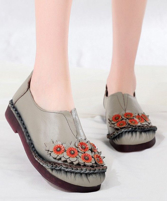 Unique Splicing Flat Shoes For Women Red Floral Cowhide Leather LY0172