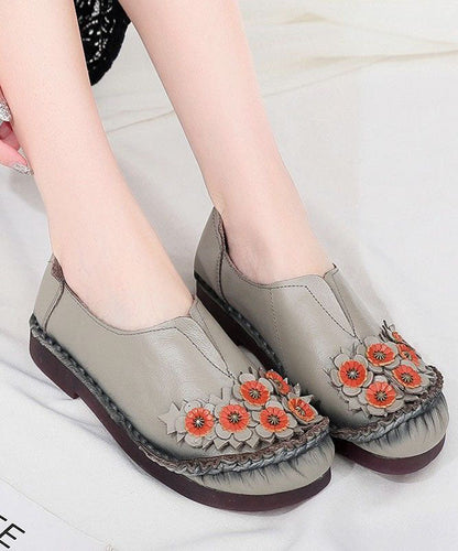 Unique Splicing Flat Shoes For Women Red Floral Cowhide Leather LY0172