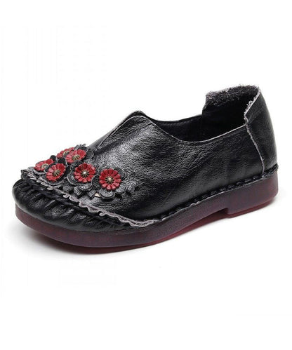 Unique Splicing Flat Shoes For Women Red Floral Cowhide Leather LY0172