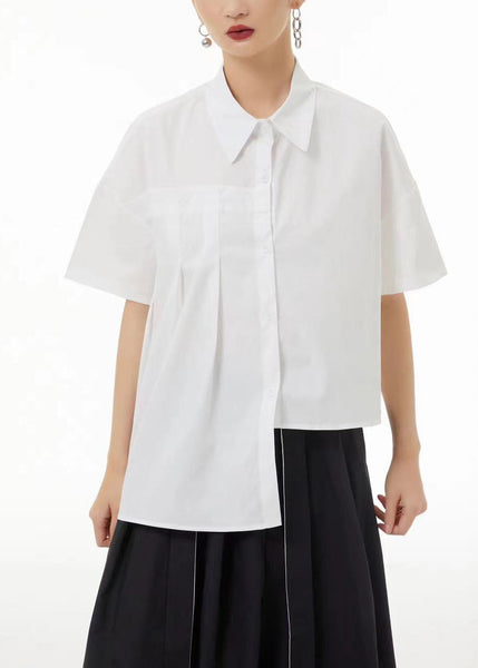 Blouse d'été unique blanche en coton froissé, coupe asymétrique, modèle TS1068