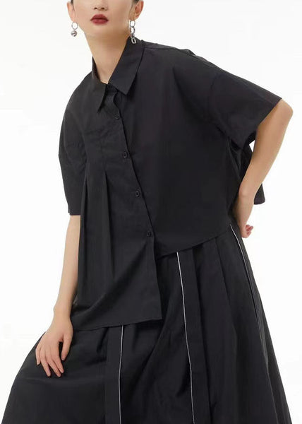 Blouse d'été unique blanche en coton froissé, coupe asymétrique, modèle TS1068