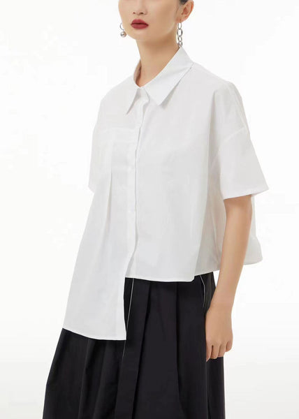 Blouse d'été unique blanche en coton froissé, coupe asymétrique, modèle TS1068
