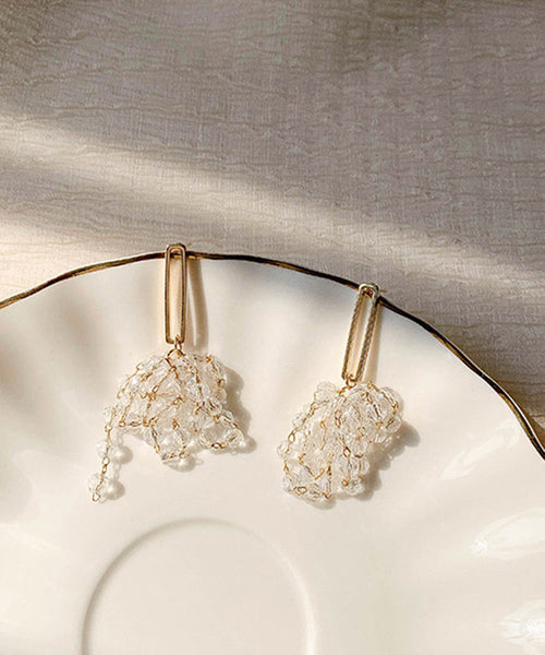 Unique White Sterling Silver Copper Crystal Hollow Out Drop Earrings LY1794