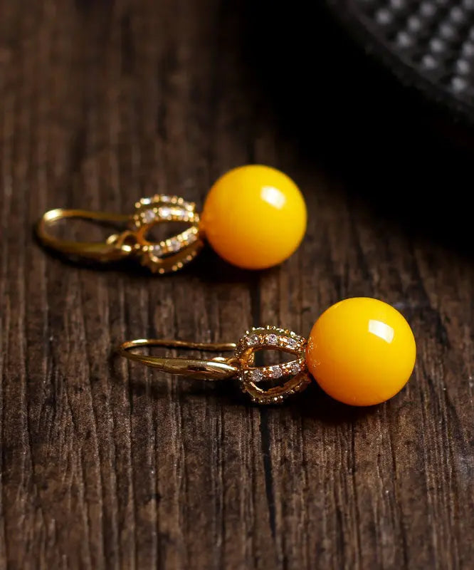 Unique Yellow Sterling Silver Inlaid Beeswax Zircon Drop Earrings Ada Fashion