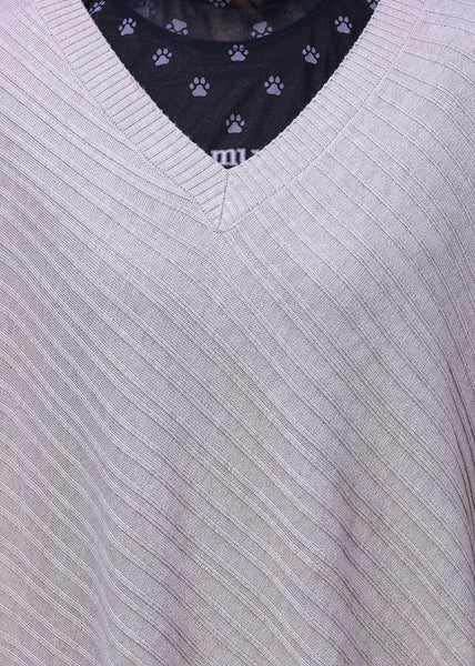 Vintage Beige V Neck Asymmetrical Woolen Knit Long Sweater Fall HA1033