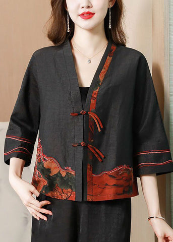 Vintage Black Embroideried Chinese Button Silk Jacket Bracelet Sleeve AC3002