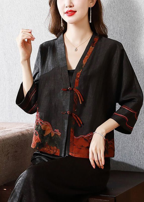 Vintage Black Embroideried Chinese Button Silk Jacket Bracelet Sleeve AC3002