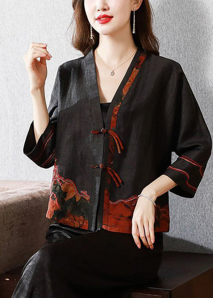 Vintage Black Embroideried Chinese Button Silk Jacket Bracelet Sleeve AC3002