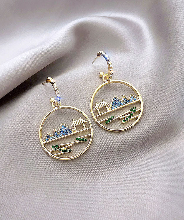 Vintage Blue Alloy Zircon Landscape Drop Earrings TW1046