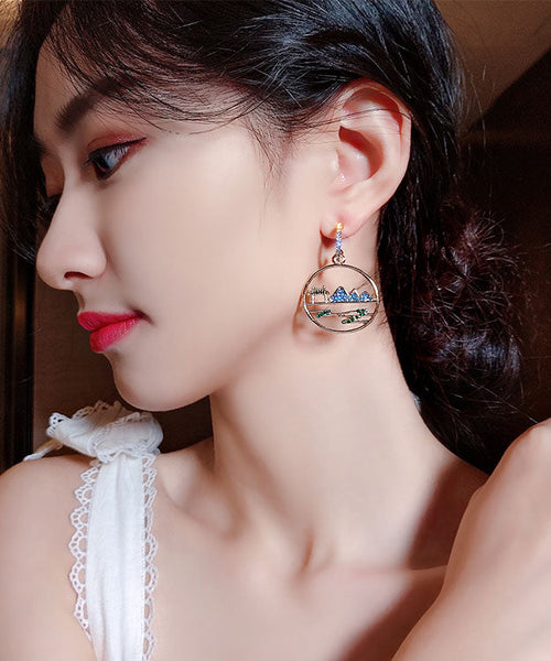 Vintage Blue Alloy Zircon Landscape Drop Earrings TW1046