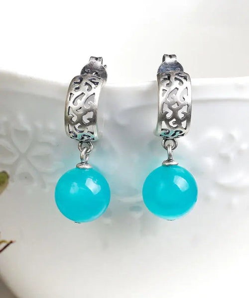 Vintage Blue Sterling Silver Gem Stone Tassel Drop Earrings Ada Fashion