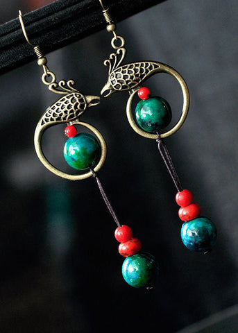 Vintage Bluebird Turquoise Original Design Copper Drop Earrings HE1019