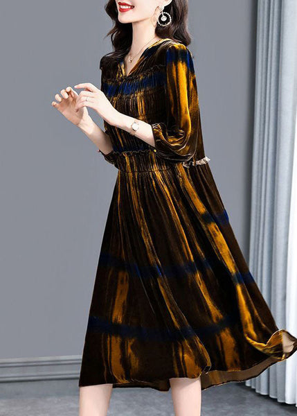 Vintage Brown Hooded Ruffled Wrinkled Silk Velour Maxi Dresses Spring LC0078